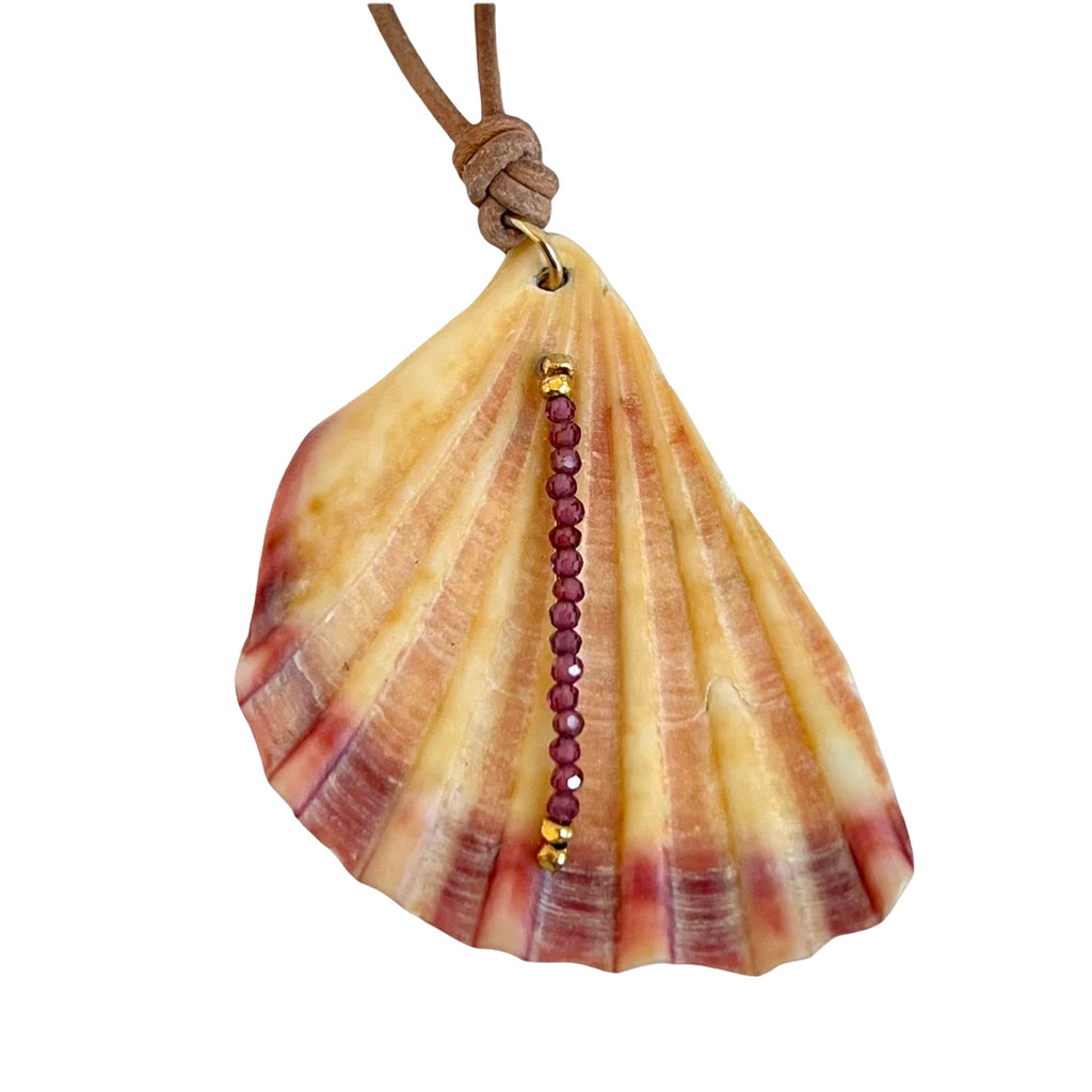 Seashell + Pink Garnet Stone Necklace