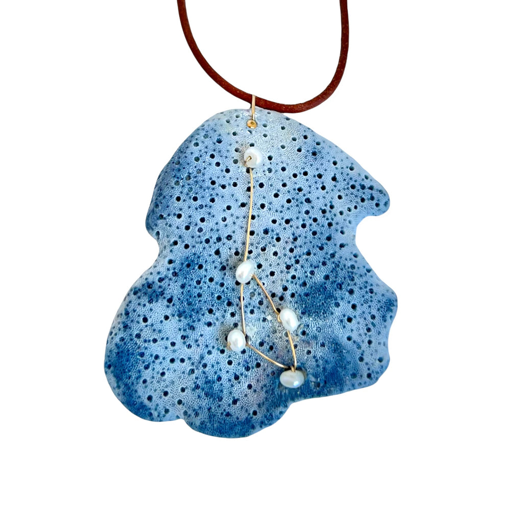 Blue Sponge Coral + Freshwater Pearl Necklace