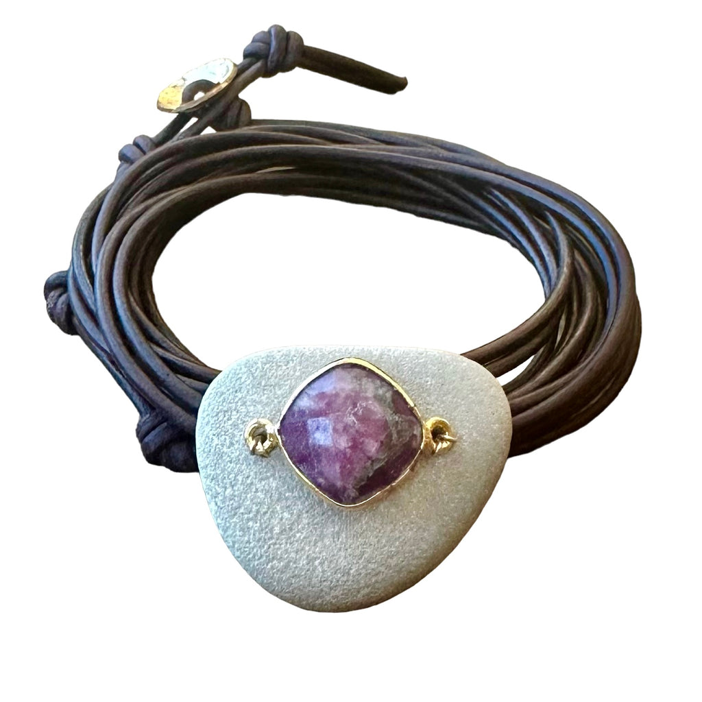 Lepidolite + Beach Stone Bracelet