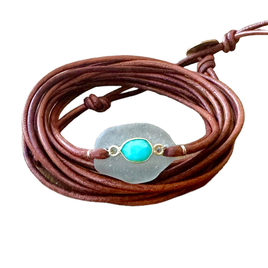 Sea Glass + Arizona Turquoise Bracelet
