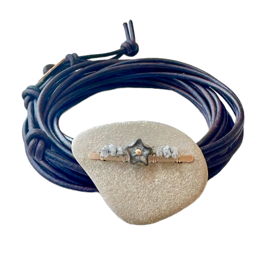 Sea Lily Fossil + Beach Stone Bracelet
