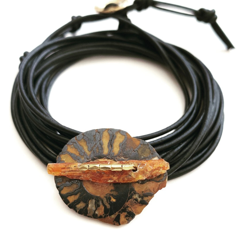 Ammonite Fossil & Orange Kyanite Bracelet