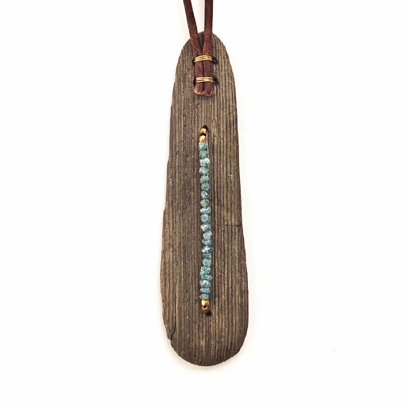 Bolo Tie Necklace Design with Driftwood & Raw Blue Diamonds
