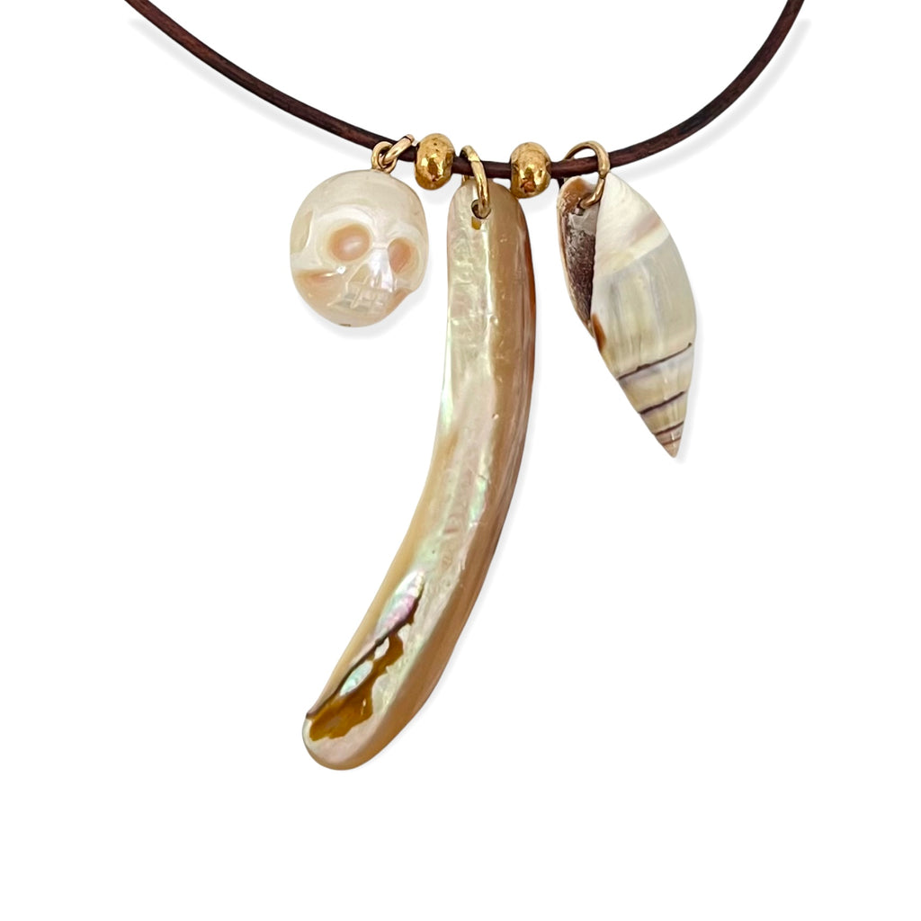 Abalone + Hand Carved Pearl + Painted Seashell Necklace