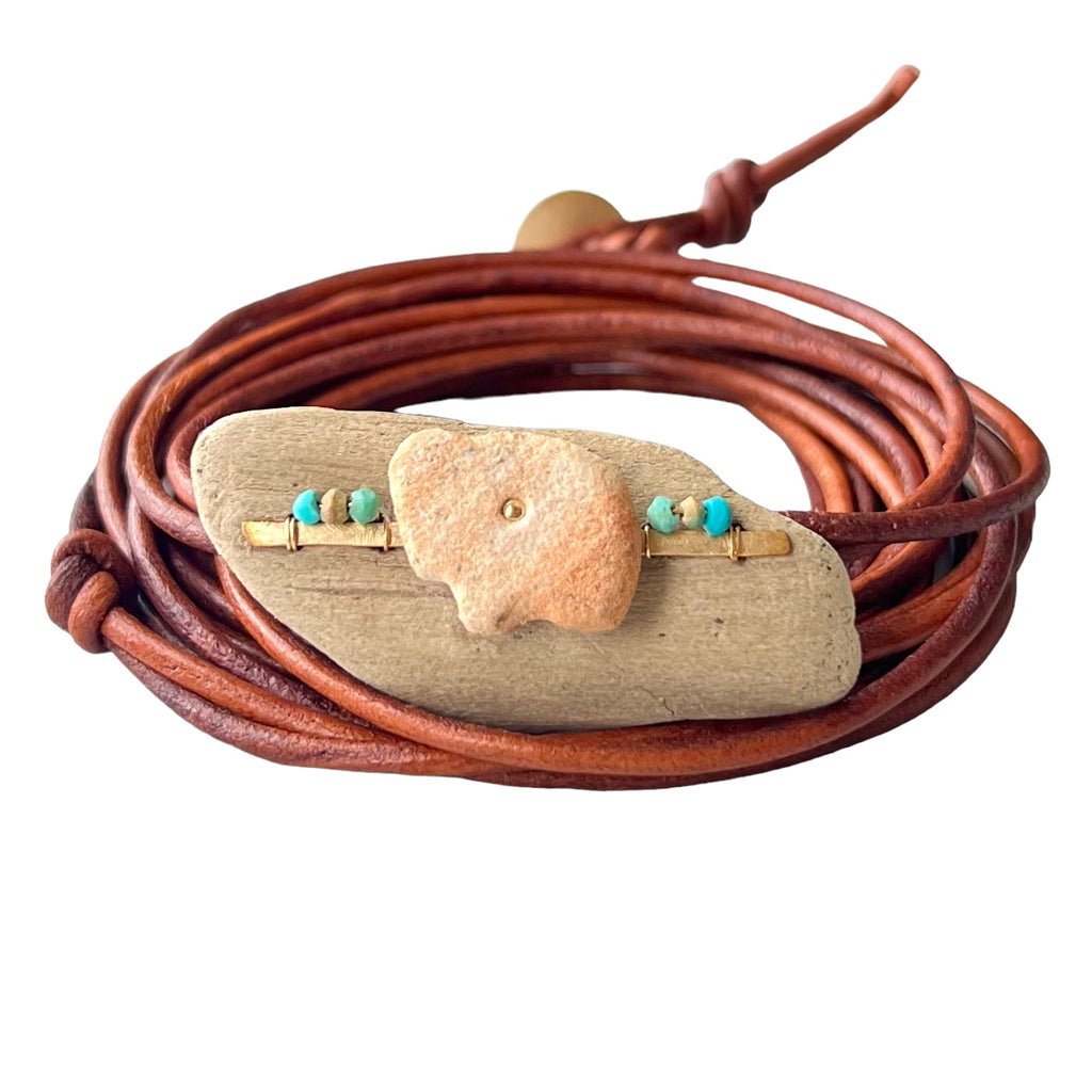 Sandstone Buffalo + Driftwood + Turquoise Bracelet