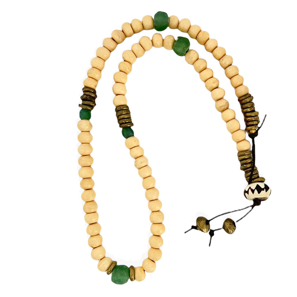 Mala Horn Beads + Recycled Glass + Bronze Trade Bead Necklace