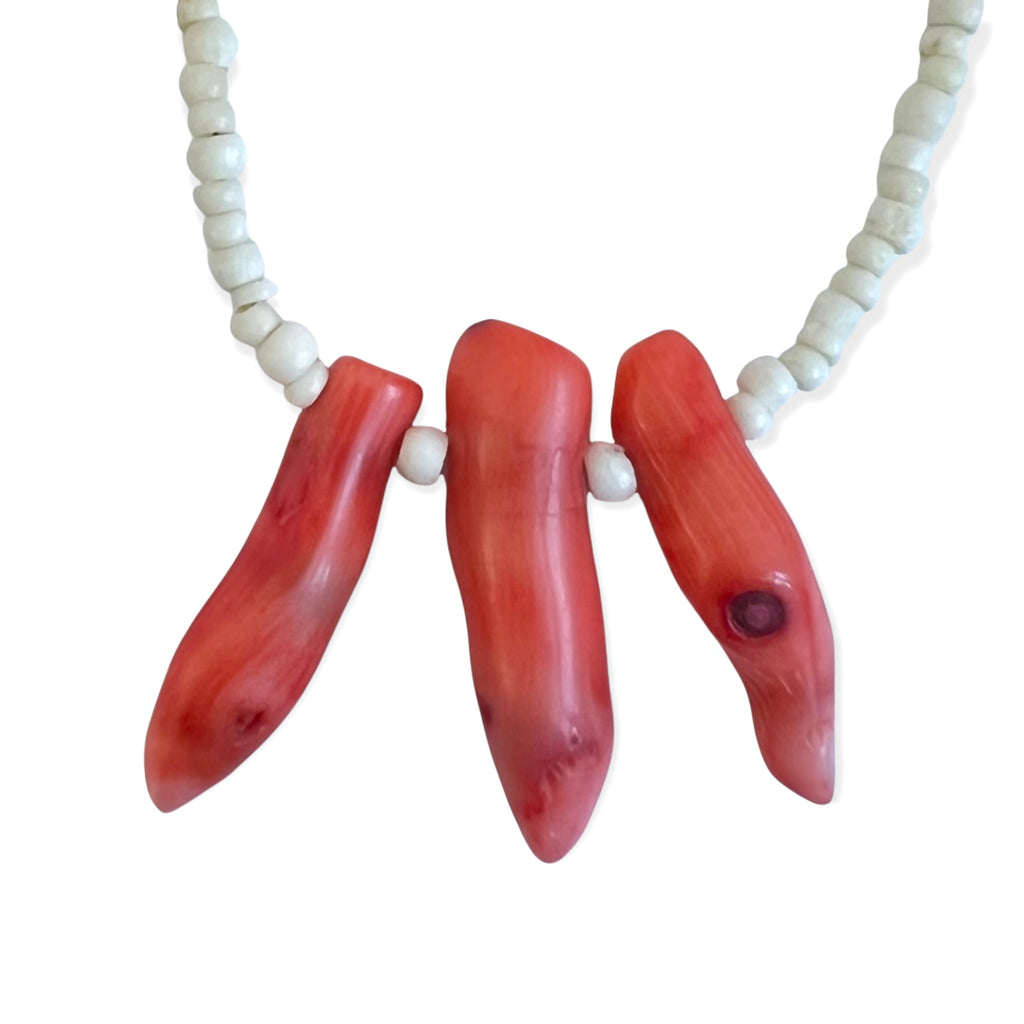 Coral + Turquoise Hummingbirds + Sea Urchin Spine Necklace