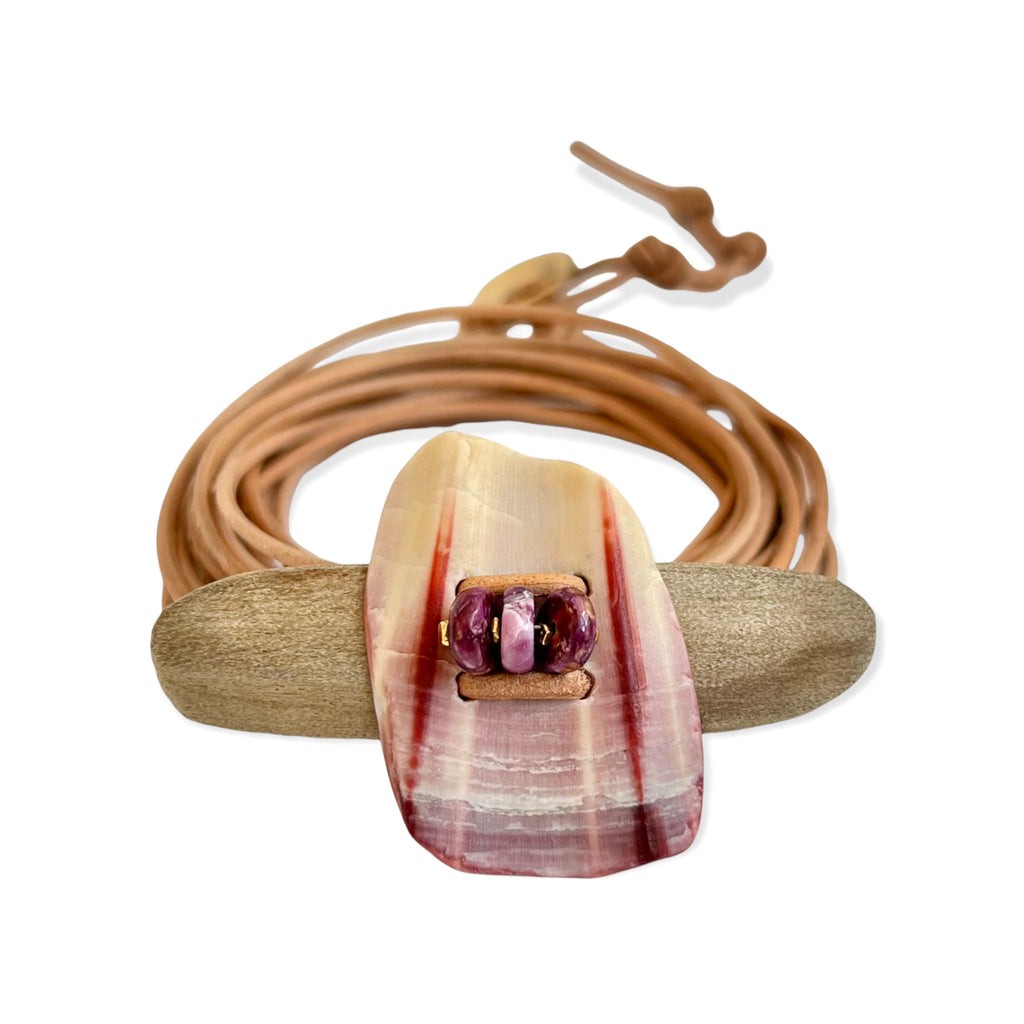 Driftwood + Seashell + Purple Spiny Oyster Shell Bracelet