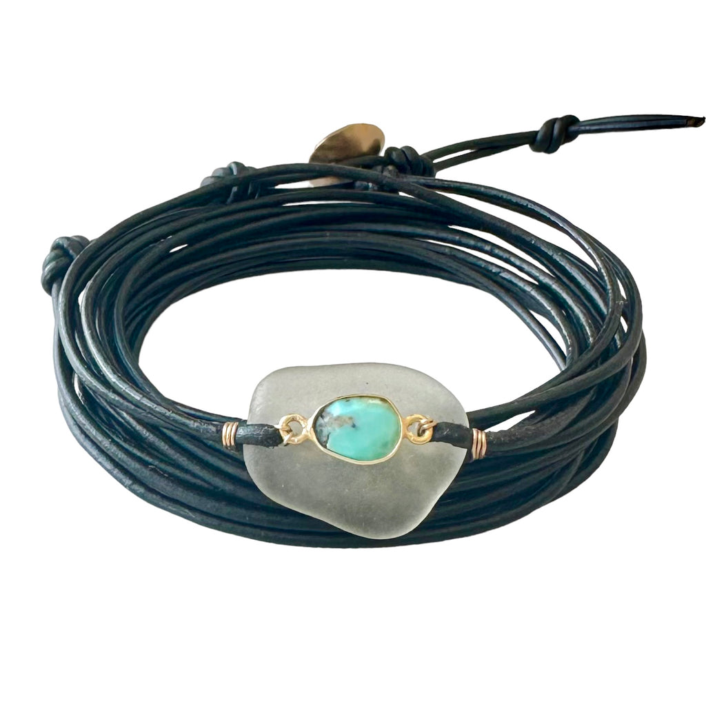 Sea Glass + Turquoise Bracelet