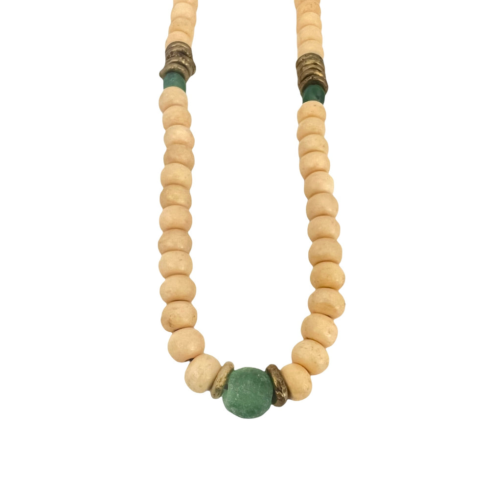 Mala Horn Beads + Recycled Glass + Bronze Trade Bead Necklace
