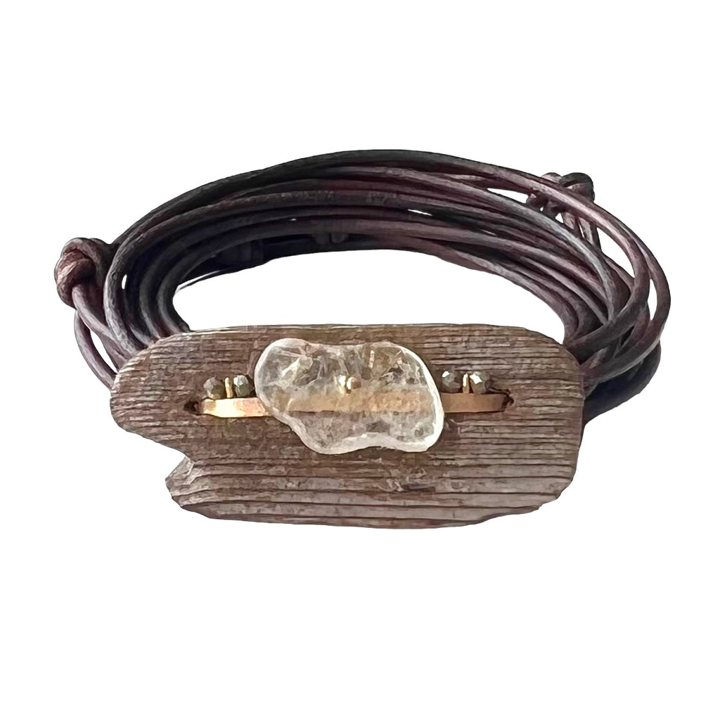 Selenite Bear + Driftwood + Pyrite Bracelet